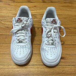 Nike women’s Air Force 1 White and Red Sneakers